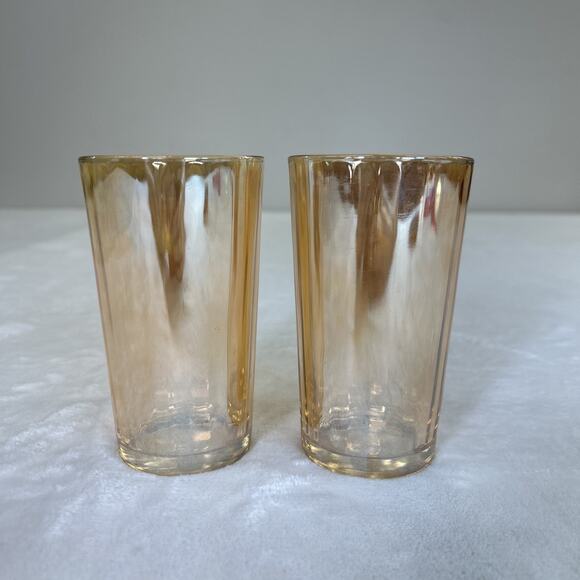 2 Vintage Peach Marigold Iridescent Carnival Glass Tumbler 5" Replacements Chrty - Picture 2 of 9
